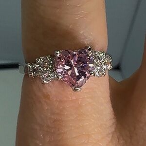 Sterling Silver Pink Heart Ring with Silver Accents